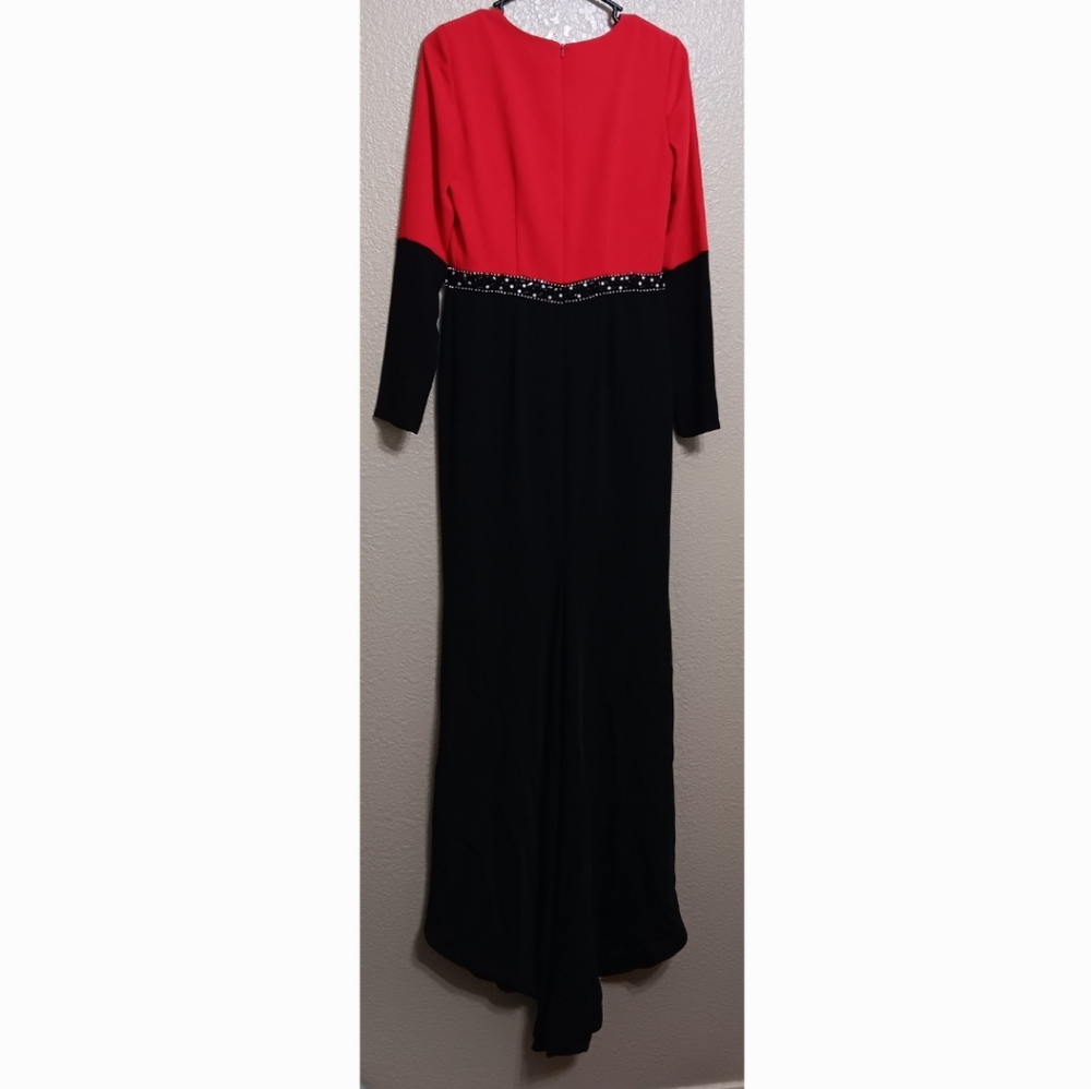 Carla Ruiz Red Black Beaded Gown Lined NEW